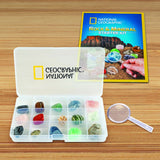 Rock + Mineral Starter Kit featuring 15 stunning specimens, magnifying glass, and identification guide for geology enthusiasts.