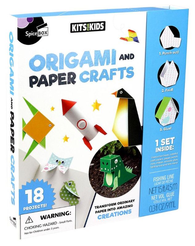 Colorful origami and paper craft set for kids, featuring vibrant papers, templates, and instruction booklets for creative projects.