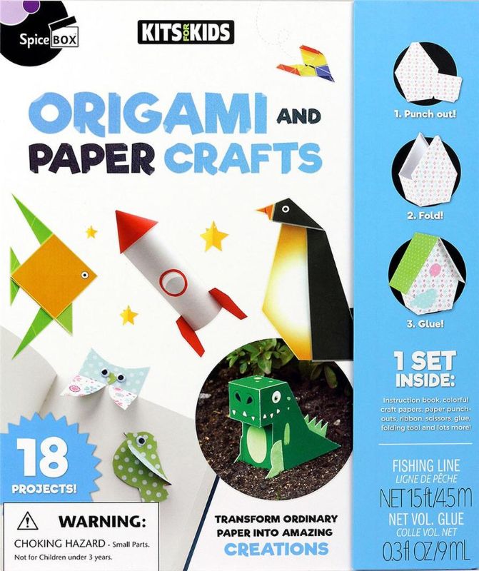 Colorful Origami & Paper Crafts Set for kids featuring vibrant papers, templates, and instructional booklets for creative fun.