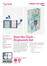 Colorful Beat the Clock Stopwatch Set from Tiger Tribe, includes stopwatch, challenge book, storage box, balloons, and pencil.