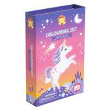 Colouring Set - Unicorn Magic by Tiger Tribe features 48 illustrated pages, 10 markers, and stickers for creative fun on-the-go.