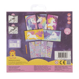 Colorful Transfer Magic Unicorn activity set for kids, featuring five unicorn designs and mess-free crafting supplies.