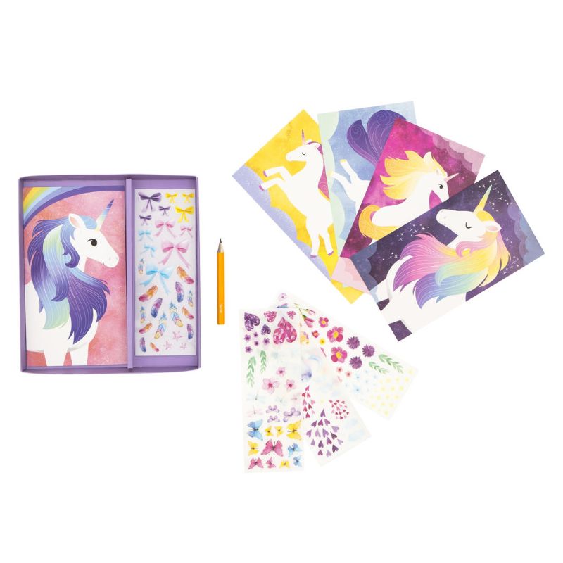 Activity Set featuring colorful unicorn-themed transfer sheets and accessories for mess-free creative fun for kids aged 3+.