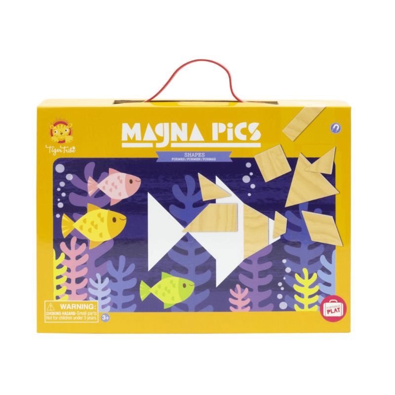 Colorful Magna Pics Shapes Kit from Tiger Tribe, featuring magnetic shapes for creative and mess-free art projects.