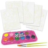 Magic Watercolor Art Set - Petulia with 5 glow-in-the-dark canvases, 12 paints, and brushes for creative kids aged 7+.