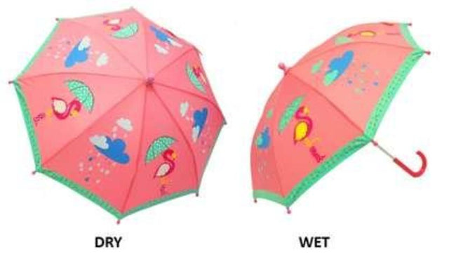 Vibrant Flamingo Umbrella showcasing a chic flamingo design, transforms colors when wet, perfect for style and rainy days.
