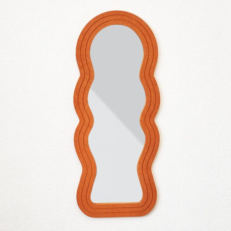 Arch Mirror in wavey orange, 71cm, featuring a durable VCM design, perfect for modern decor with unique artistic flair.