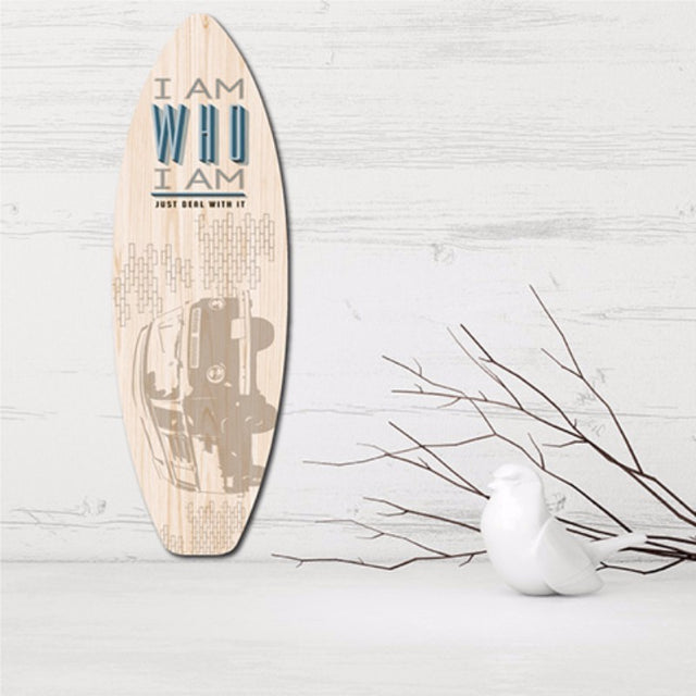 Ply Surfboard Art featuring a vibrant Combi Van design, perfect for surf lovers and vintage decor enthusiasts.