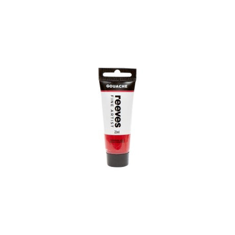 Reeves Fine Artist Gouache in 22ml Crimson Red, vibrant opaque paint ideal for versatile artistic applications and effects.