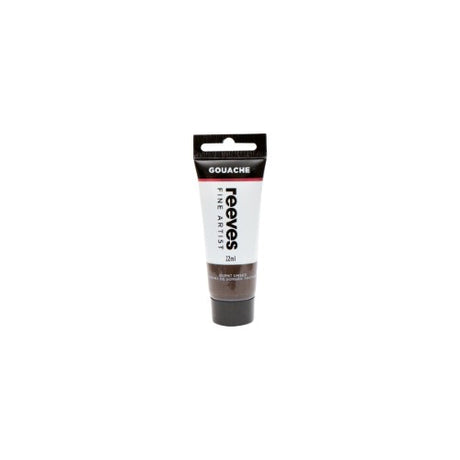 Reeves Fine Artist Gouache in Burnt Umber, 22ml, rich, opaque water-based paint for vibrant artwork on various surfaces.