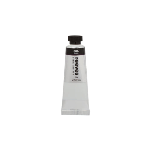 Reeves Fine Artists Oil 50ml Zinc White: highly pigmented, smooth oil paint for blending, glazing, and impasto techniques.