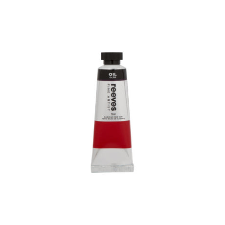 Vibrant 50ml Reeves Fine Artists Oil in Cadmium Red Hue, perfect for blending and creating stunning artworks. Non-toxic and water-based.