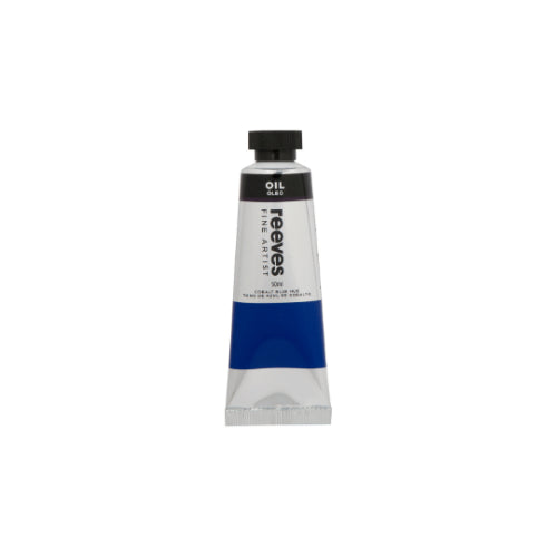 Reeves Fine Artists Oil 50ml in Cobalt Blue Hue features rich pigmentation and a smooth texture for vibrant artistic creations.