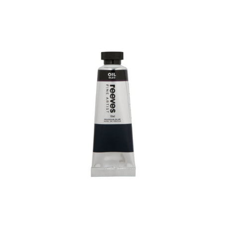 Vibrant 50ml tube of Prussian Blue oil paint, featuring buttery smooth texture and long drying time for blending and corrections.