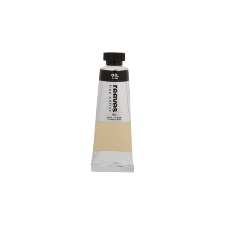 Premium 50ml Reeves Buff Titanium oil paint, highly pigmented, smooth texture, ideal for blending, non-toxic and long-drying.