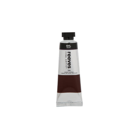 Reeves Fine Artists Oil 50ml in Burnt Sienna, rich pigmented paint with smooth texture for versatile artistic techniques.