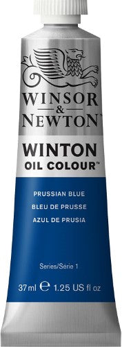 Winsor & Newton Winton Oil 37ml in Diox Blue 406, offering vibrant, lightfast pigment for artists with excellent blending capabilities.