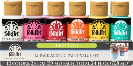 Vibrant 12-color acrylic paint set featuring matte finish, ideal for various surfaces and crafting projects.