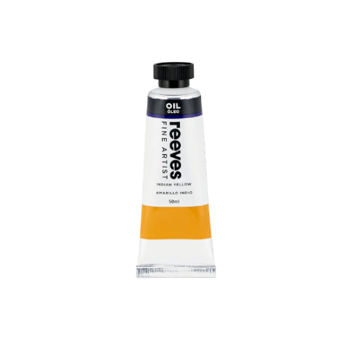 Bright Indian Yellow oil paint in a 50ml tube, ideal for blending, glazing, and vibrant artistry with a smooth texture.