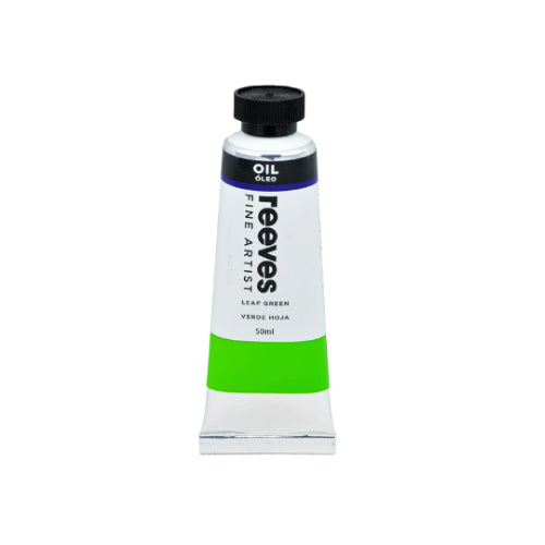 Vibrant 50ml tube of Reeves Cobalt Leaf Green oil paint, ideal for blending and glazing with a smooth, buttery texture.