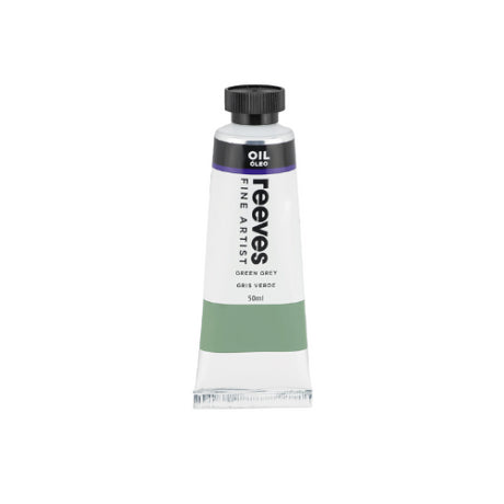 Reeves Fine Artists Oil in Green Grey, a highly pigmented non-toxic paint ideal for blending and revising artwork.