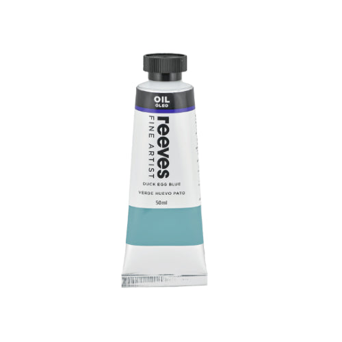 Reeves Fine Artists Oil 50ml in Duck Egg Blue, vibrant, buttery texture for blending, ideal for artists and non-toxic.