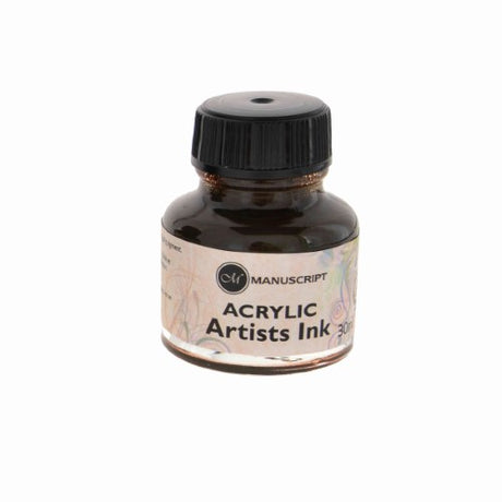 Black acrylic ink in a 30ml bottle, ideal for artists and calligraphers, water-resistant and suitable for various surfaces.