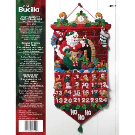 Bucilla Advent Calendar kit featuring Santa descending a chimney, perfect for festive holiday decoration and family traditions.