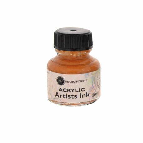 Vibrant gold acrylic ink in a 30ml bottle, ideal for calligraphy and illustrations, water-resistant and lightfast.