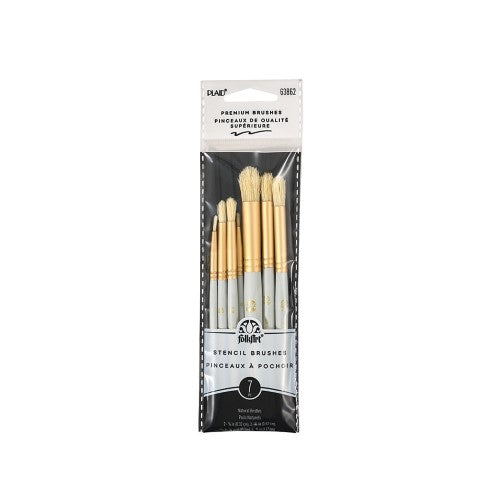 Folk Art Stencil Brush Set of 7 includes various sizes for precise painting on wood, glass, and fabric. Easy to clean.