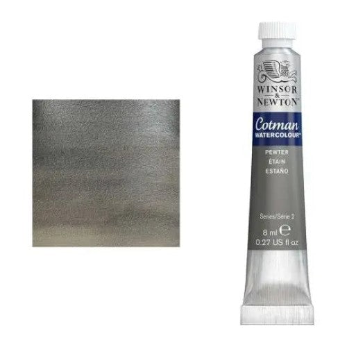 Winsor & Newton Cotman 8ml watercolour in Pewter, offering vibrant color, excellent transparency, and outstanding lightfastness.