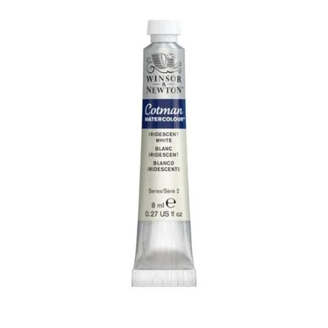 Winsor & Newton Cotman Watercolour 8ml Iridescent White, vibrant shimmer paint for versatile watercolor and mixed media art.