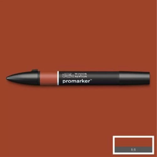 Winsor & Newton Promarker Cedar Brown, a twin-tipped alcohol marker for smooth shading and precise detailing in vibrant color.