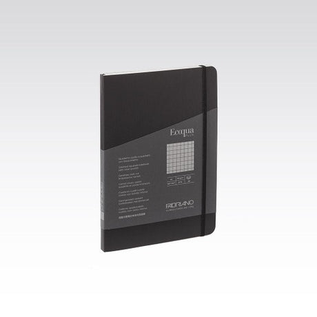 Fabriano Ecoqua Plus Stitch Notebook in black, featuring 90gsm Bioprima paper and a 5mm graph grid for eco-friendly writing and sketching.