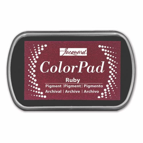 Vibrant Jacquard Colorpad Pigment Ruby ink for crafting, ideal for blending, embossing, and creating lasting artwork.