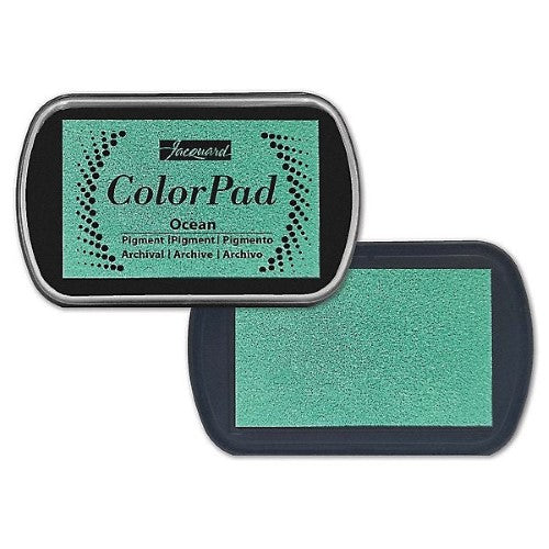 Vibrant Jacquard Colorpad Pigment Ocean ink, ideal for blending, embossing, and creating lasting art projects.