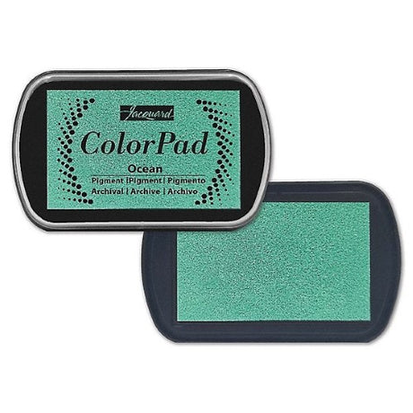 Vibrant Jacquard Colorpad Pigment Ocean ink, ideal for blending, embossing, and creating lasting art projects.