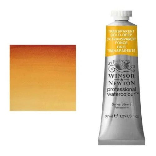 Winsor & Newton 37ml Translucent Gold Deep S3 watercolour featuring vibrant, warm tones for stunning, luminous art.