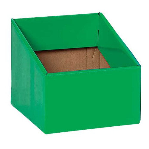 Vibrant green storage boxes for classroom organization, perfect for displaying books and educational materials.