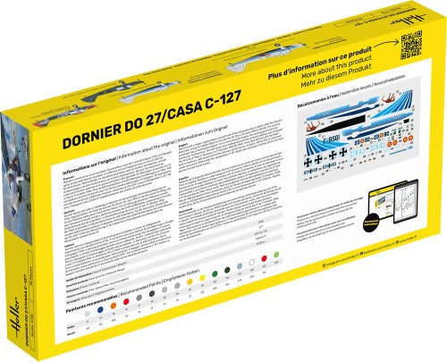 Plastic model kit of the Dornier Do 27 aircraft with 72 parts, ideal for beginners and aviation enthusiasts.