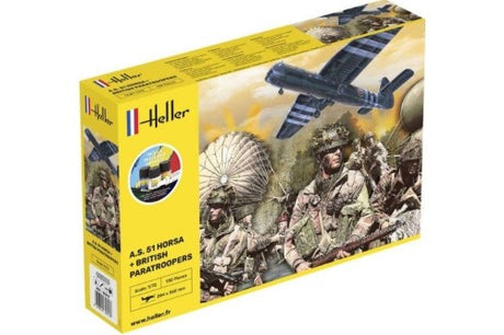 Detailed model kit of the A.S. 51 HORSA glider with paratroopers, ideal for hobbyists and military history enthusiasts.