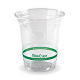 Clear 420ml bioplastic cup by BioPak, eco-friendly, compostable, ideal for cold drinks, pack of 50 for sustainable gatherings.