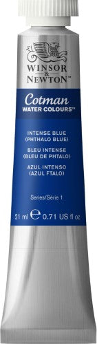 Deep blue 21ml tube of Winsor & Newton Cotman Watercolour, ideal for vibrant washes and layering in artistic creations.