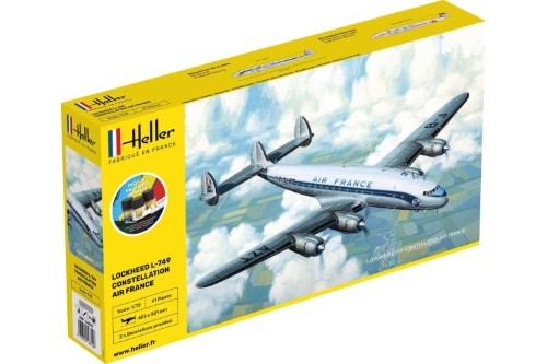 Plastic model kit of the Lockheed Constellation, featuring 91 parts, 403mm long, and 521mm wide, ideal for all skill levels.