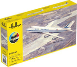 Detailed plastic model kit of Boeing 747 for aviation enthusiasts, includes tools and paints for easy assembly.