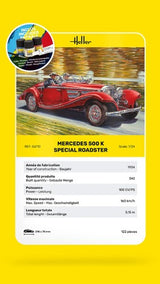 Detailed plastic model kit of the HELLER 500 K SPECIAL ROADSTER, showcasing its iconic 1934 design for model building enthusiasts.