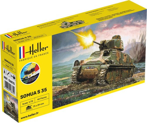 Plastic model kit of the HELLER SOMUA S 35, a detailed replica of the iconic WWII French tank for collectors and builders.