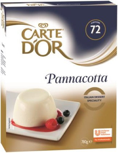 Dessert Mix Panna Cotta from Carte D'Or, 780G; creamy vanilla treat for 72 servings, perfect for any occasion.