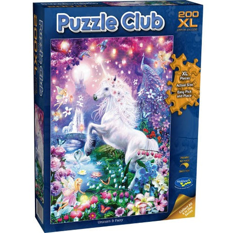 Holdson Puzzle featuring Unicorn & Fairy, 200 extra large eco-friendly pieces, ideal for ages 7 and up.