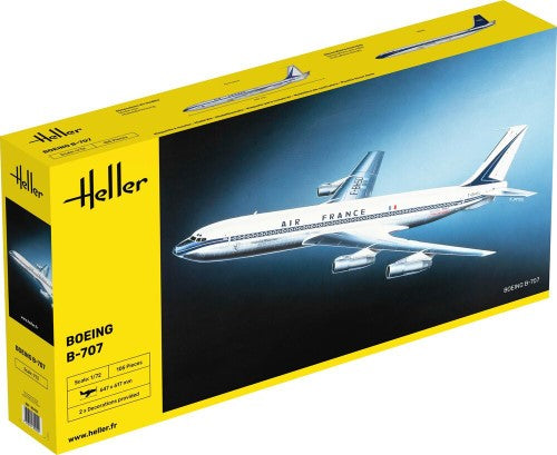 Detailed plastic model kit of the HELLER B-707 AF, replicating the iconic Boeing 707 aircraft from aviation history.